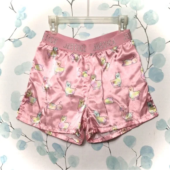 Justice Bottoms Justice Kids Pink Satin Shorts Rainbow Blue